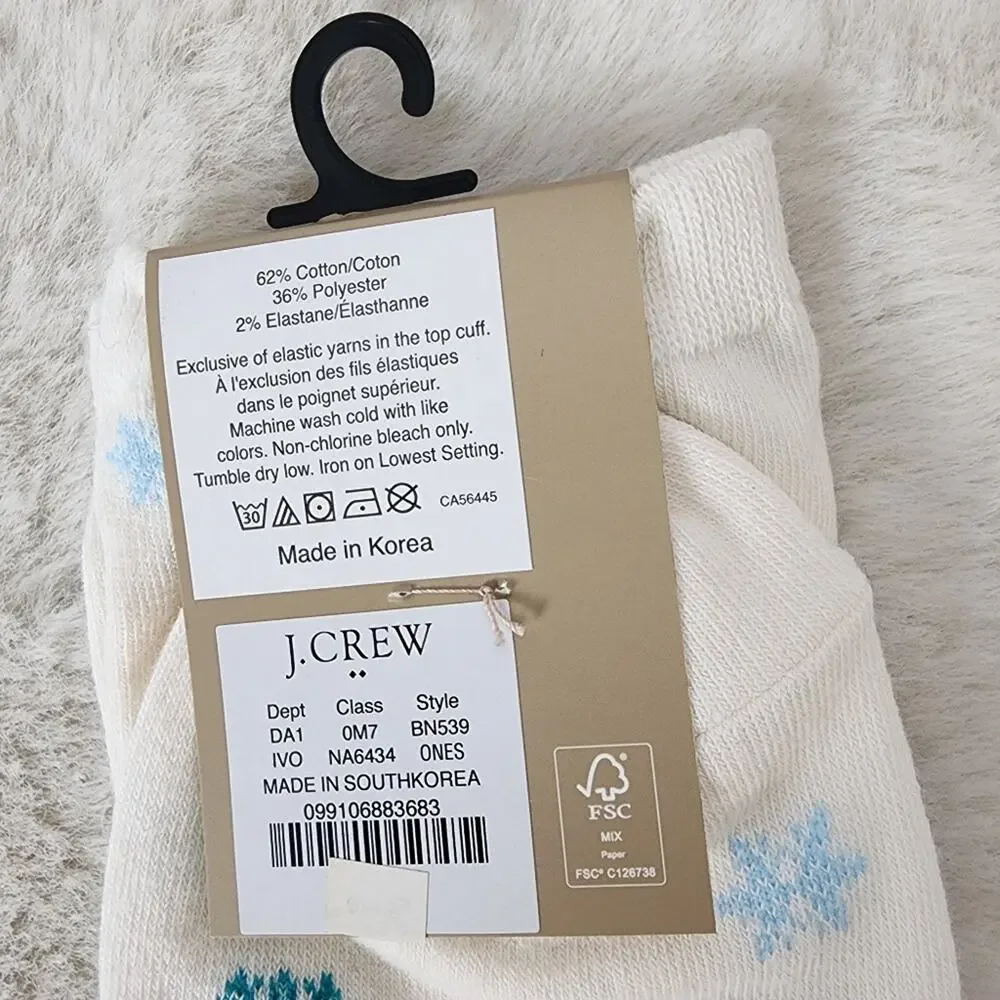 J. Crew Snowflake Trouser Socks White Blue Cotton Blend One Size NWT BN539